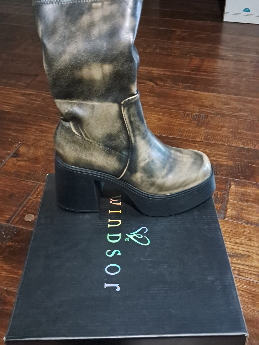 Windsor Platform Mid-Calf Boot in Distressed Charcoal